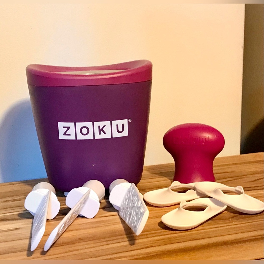 ZOKU Purple Single Ice Pop Maker Fast Making Freezer Use Complete Set 3 Tool